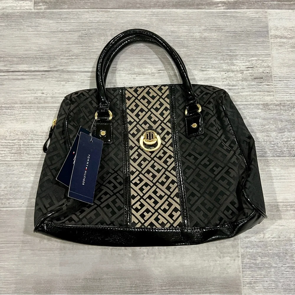 NWT Tommy Hilfiger Purse Satchel Black/Brown Logo Bag With Used Wallet‎ Included